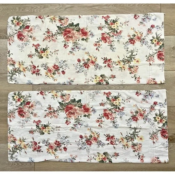 Vtg Pr Ralph Lauren Petticoat White Floral KING Pillowcases (2) - Picture 3 of 12